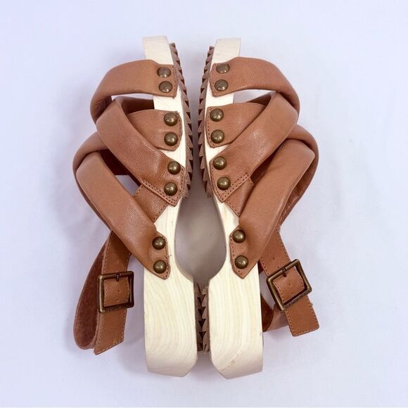 Kelsi Dagger Anthropologie Brooklyn Grove Brown Padded Strap Wood Sole Sandals - Picture 9 of 16